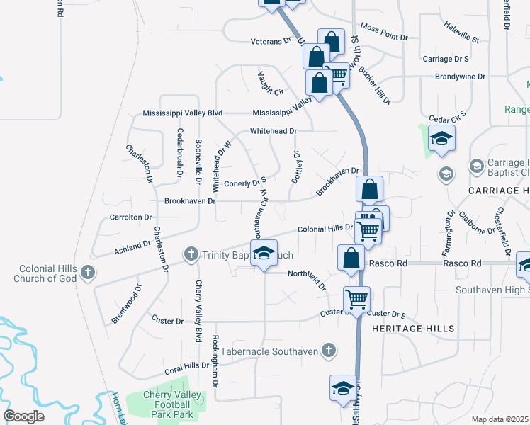 map of restaurants, bars, coffee shops, grocery stores, and more near 8220 Southaven Circle West in Southaven