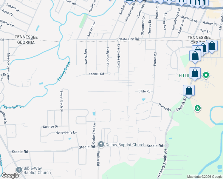 map of restaurants, bars, coffee shops, grocery stores, and more near 158 Trace Lane in Rossville