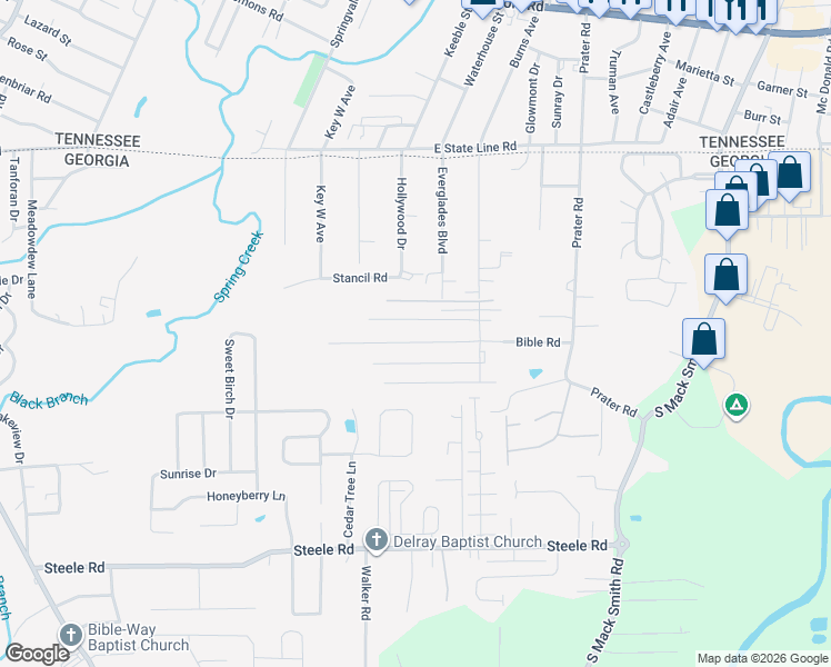 map of restaurants, bars, coffee shops, grocery stores, and more near 159 Trace Lane in Rossville