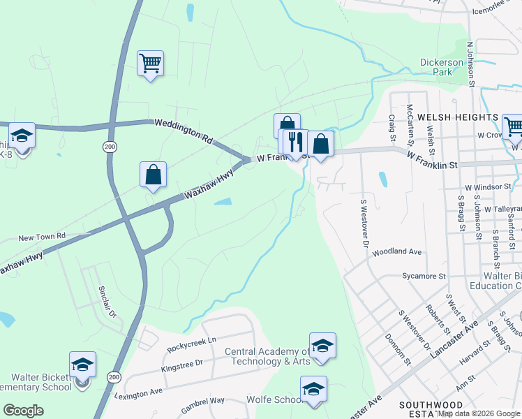map of restaurants, bars, coffee shops, grocery stores, and more near 1711 West Franklin Street in Monroe