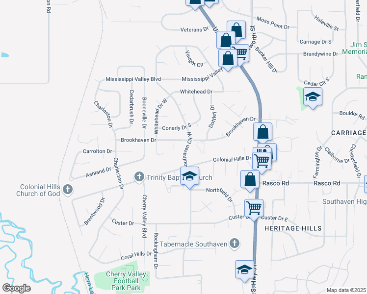 map of restaurants, bars, coffee shops, grocery stores, and more near 8225 Southaven Circle West in Southaven