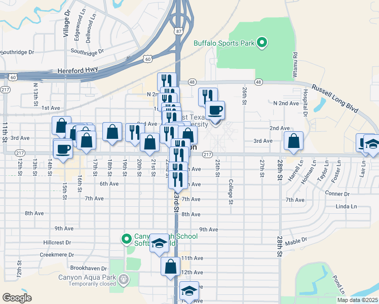 map of restaurants, bars, coffee shops, grocery stores, and more near 2323 4th Avenue in Canyon
