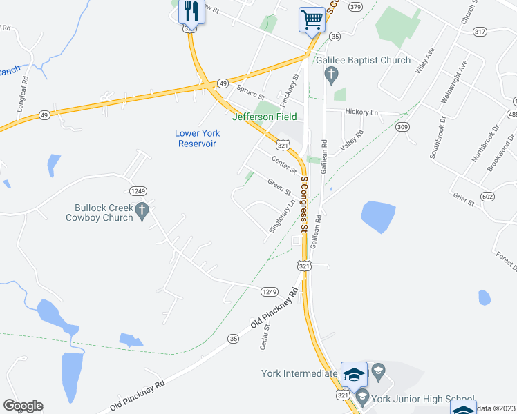 map of restaurants, bars, coffee shops, grocery stores, and more near 414 Merrygo Drive in York