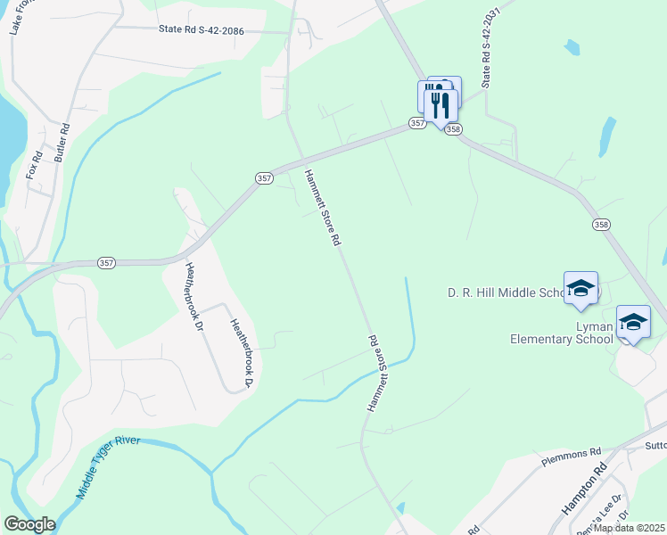 map of restaurants, bars, coffee shops, grocery stores, and more near 409 Hammett Store Road in Lyman