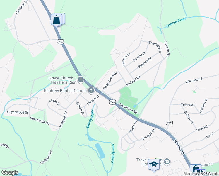 map of restaurants, bars, coffee shops, grocery stores, and more near 4 Bubbling Creek Drive in Travelers Rest
