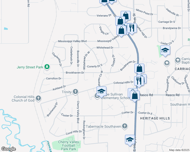 map of restaurants, bars, coffee shops, grocery stores, and more near 8225 Southaven Circle West in Southaven