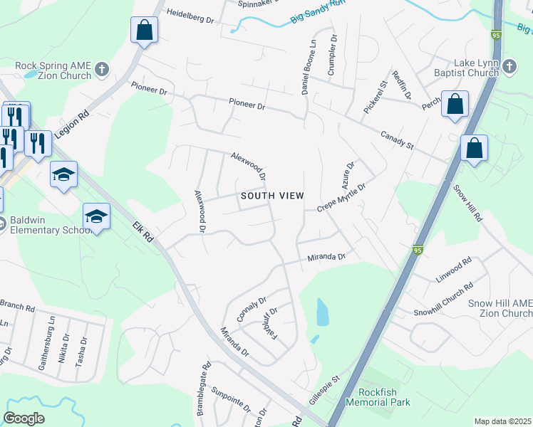 map of restaurants, bars, coffee shops, grocery stores, and more near 911 Alexwood Drive in Hope Mills