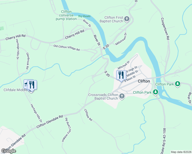 map of restaurants, bars, coffee shops, grocery stores, and more near 161 Georgia Street in Spartanburg