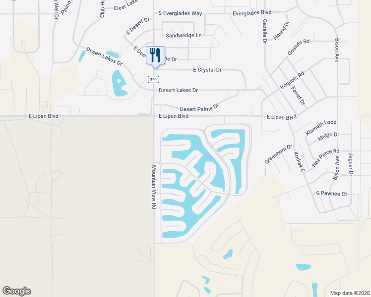 map of restaurants, bars, coffee shops, grocery stores, and more near 2068 East Lago Grande Bay in Fort Mohave