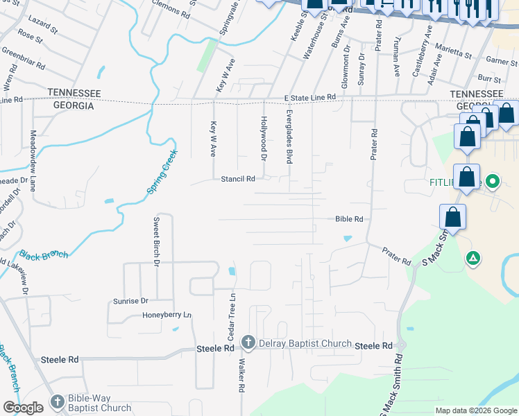map of restaurants, bars, coffee shops, grocery stores, and more near 226 Fairlane Drive in Rossville