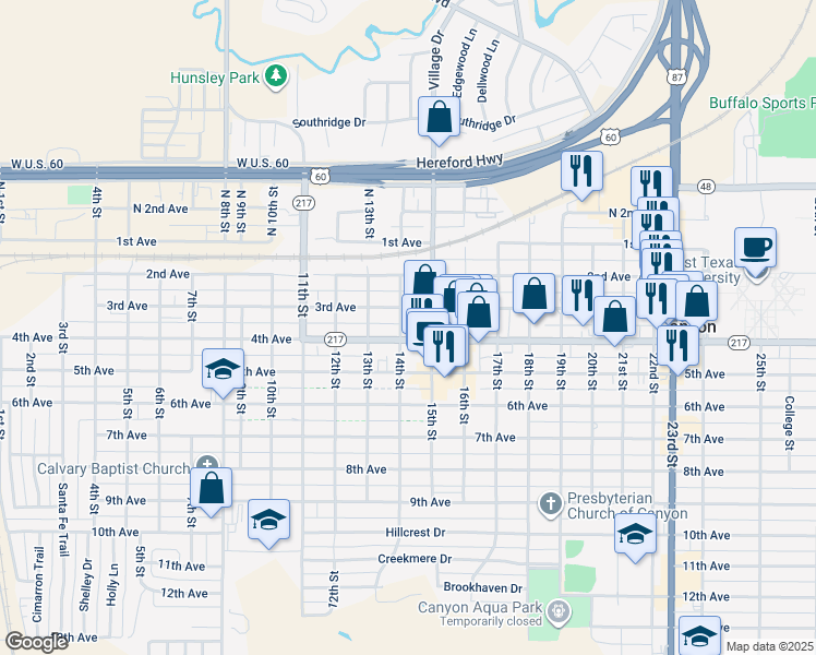map of restaurants, bars, coffee shops, grocery stores, and more near 1401 4th Avenue in Canyon