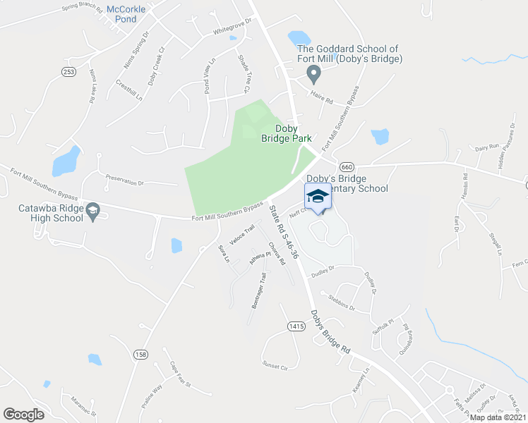 map of restaurants, bars, coffee shops, grocery stores, and more near 583 Veloce in Fort Mill