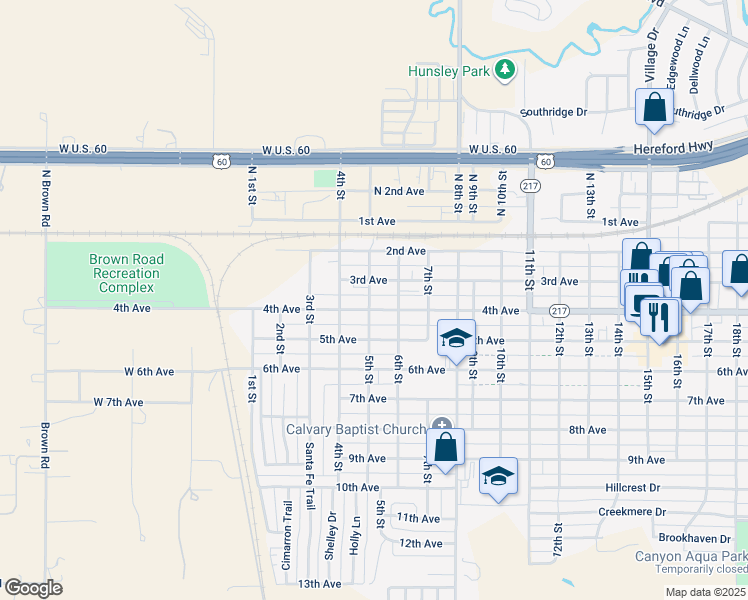 map of restaurants, bars, coffee shops, grocery stores, and more near 507 4th Avenue in Canyon
