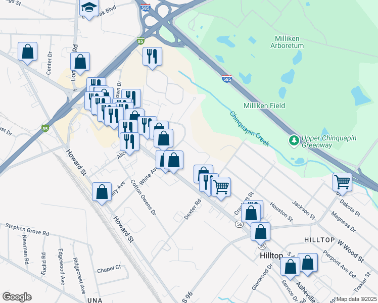 map of restaurants, bars, coffee shops, grocery stores, and more near 8020 White Avenue in Spartanburg