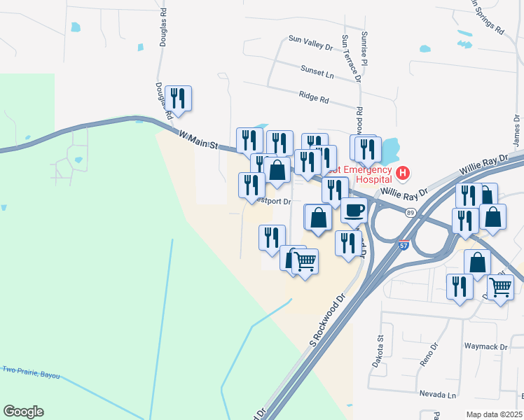 map of restaurants, bars, coffee shops, grocery stores, and more near 205 Westport Drive in Cabot