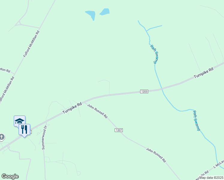 map of restaurants, bars, coffee shops, grocery stores, and more near 200 Flowers Road in Raeford