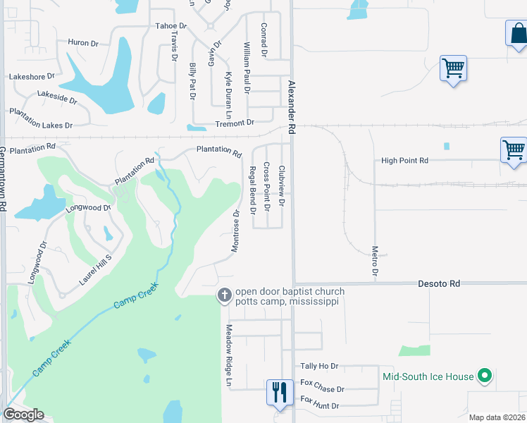 map of restaurants, bars, coffee shops, grocery stores, and more near 8193 Clubview Drive in Olive Branch