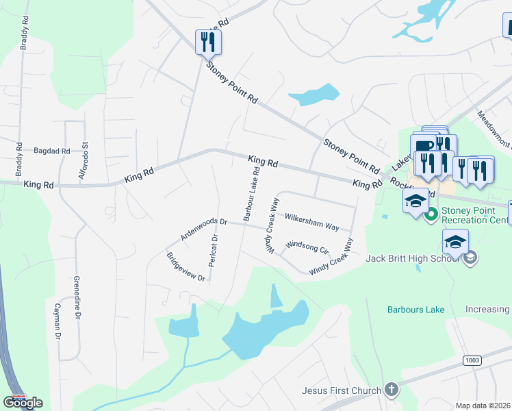 map of restaurants, bars, coffee shops, grocery stores, and more near 6478 Windy Creek Way in Fayetteville