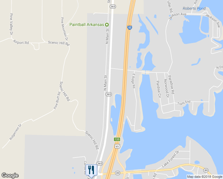 map of restaurants, bars, coffee shops, grocery stores, and more near 495 Arkansas 365 in Mayflower