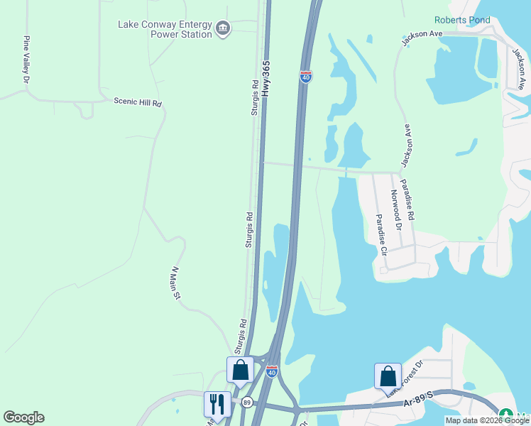 map of restaurants, bars, coffee shops, grocery stores, and more near 495 Arkansas 365 in Mayflower