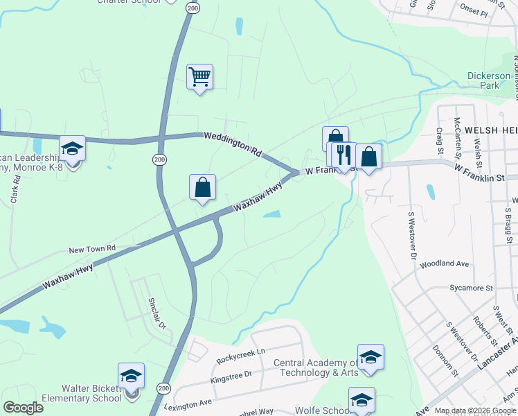 map of restaurants, bars, coffee shops, grocery stores, and more near 2017 Waxhaw Highway in Monroe