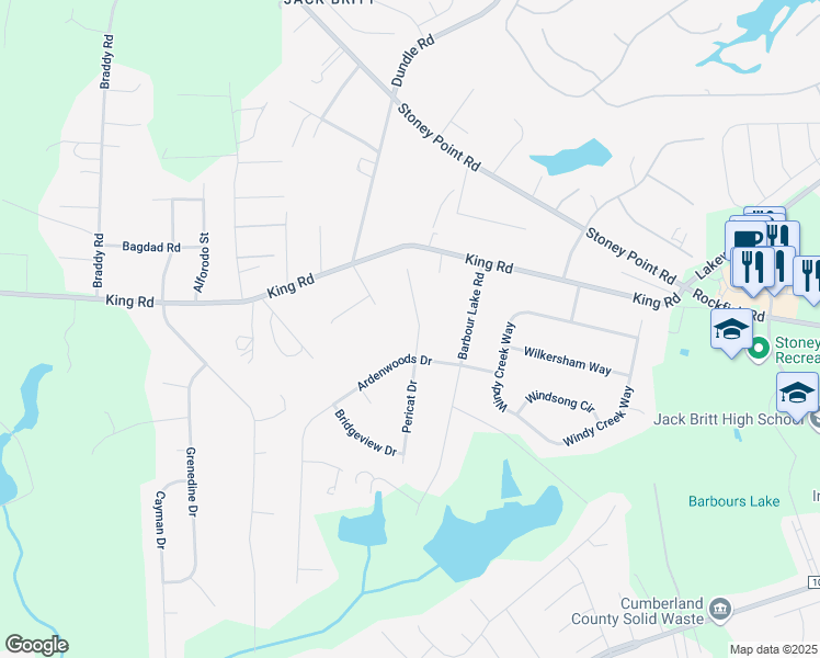 map of restaurants, bars, coffee shops, grocery stores, and more near 6456 Pericat Drive in Fayetteville