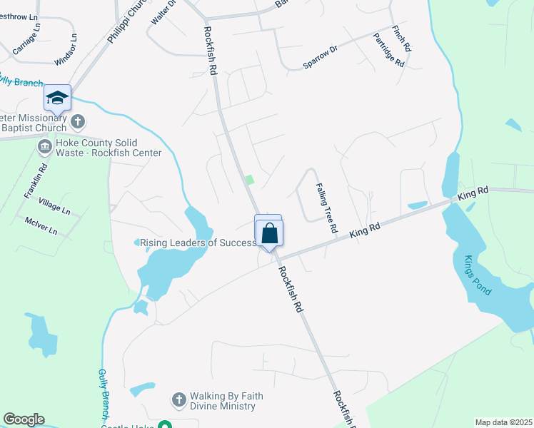 map of restaurants, bars, coffee shops, grocery stores, and more near 8519 Rockfish Road in Raeford