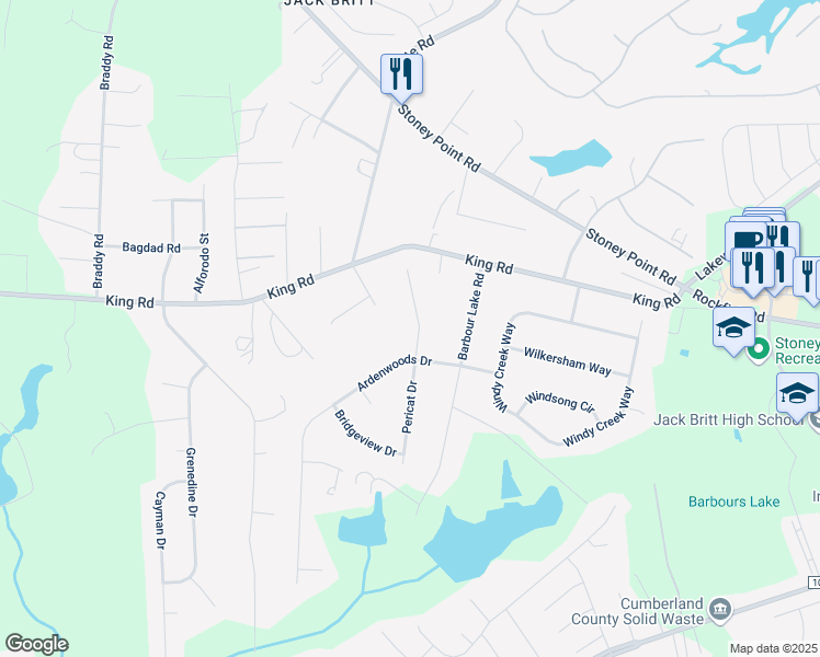 map of restaurants, bars, coffee shops, grocery stores, and more near 6456 Pericat Drive in Fayetteville