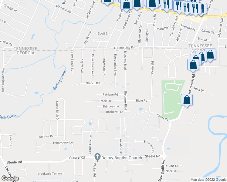 map of restaurants, bars, coffee shops, grocery stores, and more near 79 Edsel Drive in Rossville