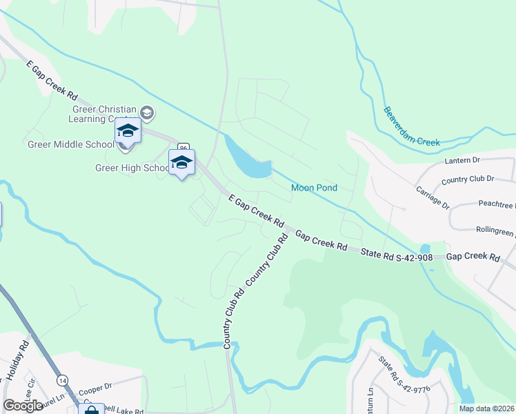 map of restaurants, bars, coffee shops, grocery stores, and more near 2951 East Gap Creek Road in Greer