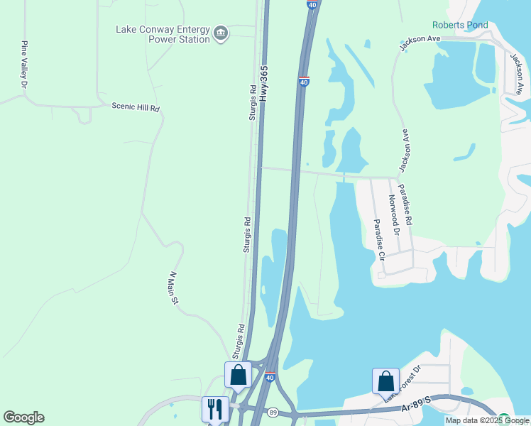 map of restaurants, bars, coffee shops, grocery stores, and more near 495 Arkansas 365 in Mayflower