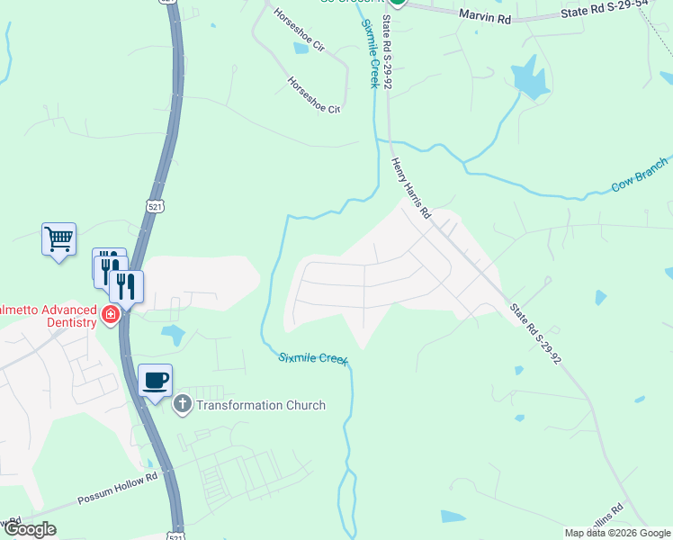 map of restaurants, bars, coffee shops, grocery stores, and more near 1119 Ansley Park Drive in Indian Land
