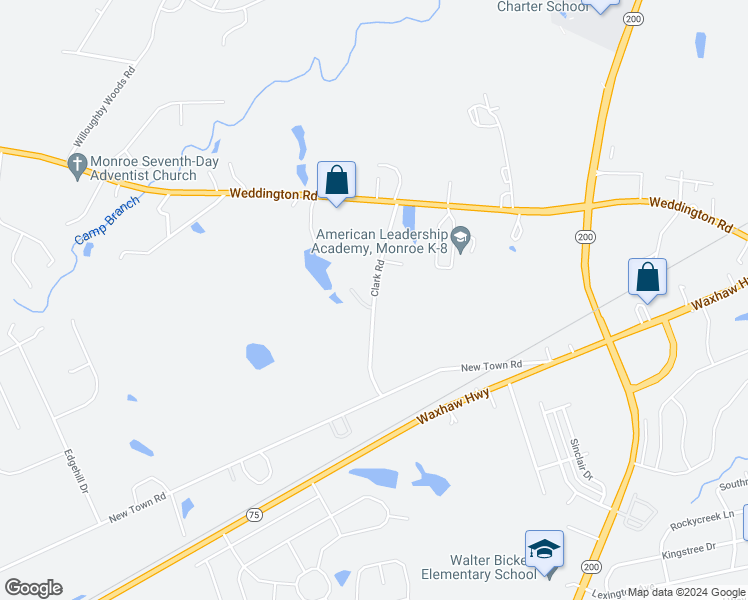map of restaurants, bars, coffee shops, grocery stores, and more near 205 Clark Road in Monroe