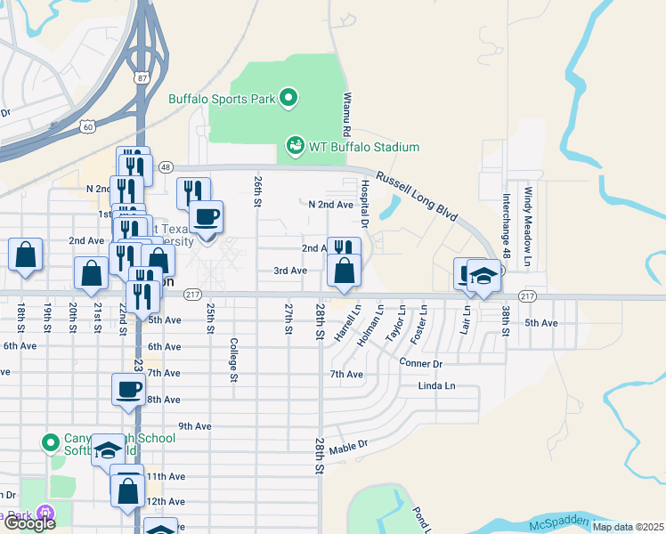 map of restaurants, bars, coffee shops, grocery stores, and more near 4 2nd Avenue in Canyon