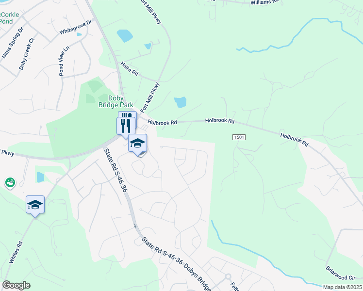 map of restaurants, bars, coffee shops, grocery stores, and more near 2031 Holbrook Road in Fort Mill