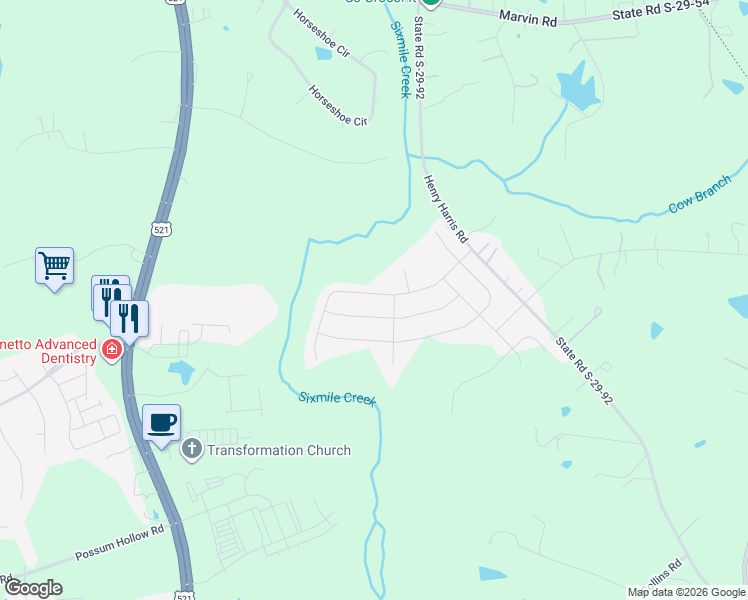 map of restaurants, bars, coffee shops, grocery stores, and more near 1119 Ansley Park Drive in Indian Land