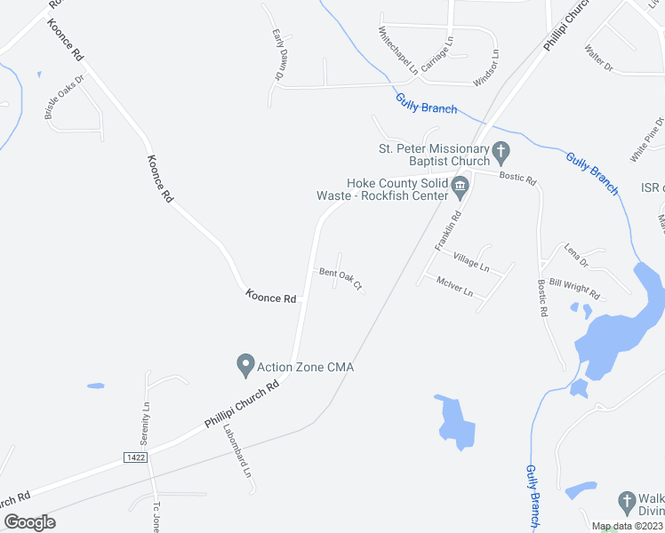 map of restaurants, bars, coffee shops, grocery stores, and more near 155 Bent Oak Court in Raeford