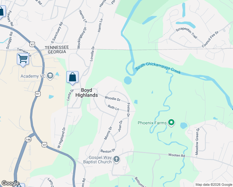 map of restaurants, bars, coffee shops, grocery stores, and more near 492 Foster Drive in Ringgold