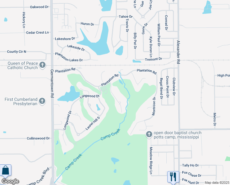 map of restaurants, bars, coffee shops, grocery stores, and more near 8332 Brierfield Cove in Olive Branch