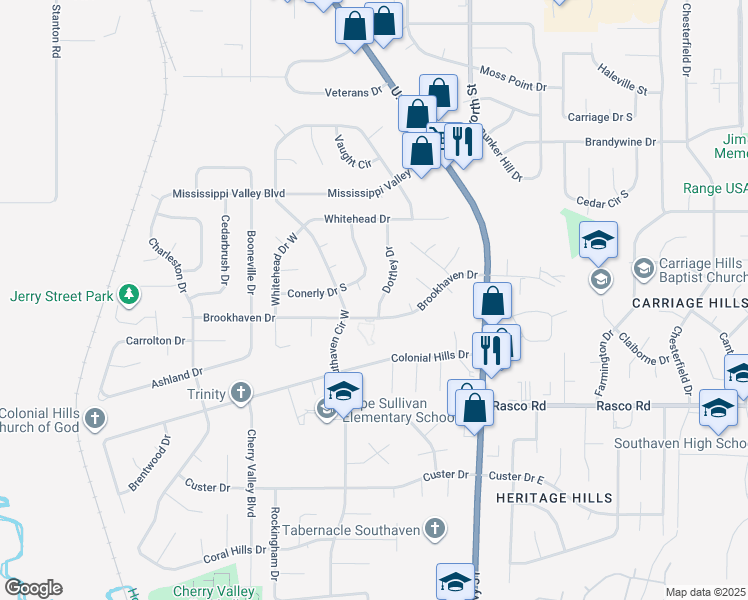 map of restaurants, bars, coffee shops, grocery stores, and more near 8282 Sara Cove in Southaven
