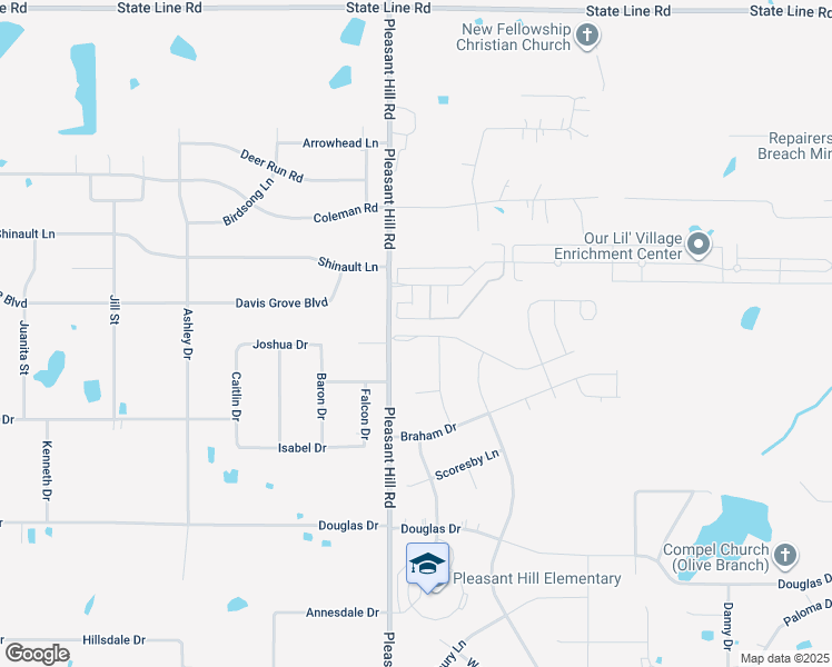 map of restaurants, bars, coffee shops, grocery stores, and more near 8523 Pleasant Hill Road in Olive Branch