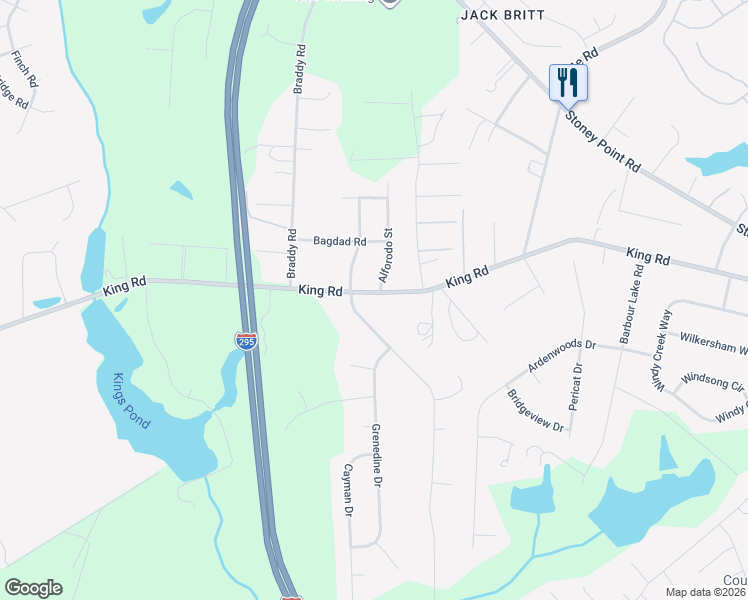 map of restaurants, bars, coffee shops, grocery stores, and more near 8370 King Road in Fayetteville