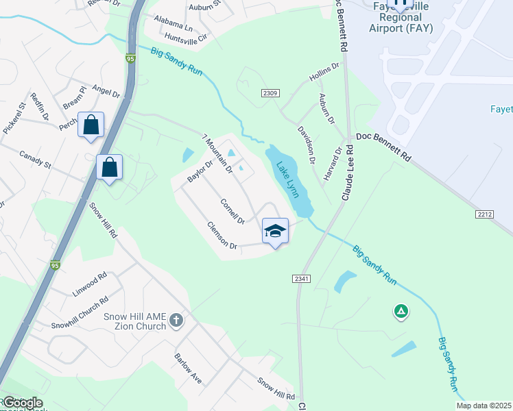 map of restaurants, bars, coffee shops, grocery stores, and more near 3339 7 Mountain Drive in Fayetteville