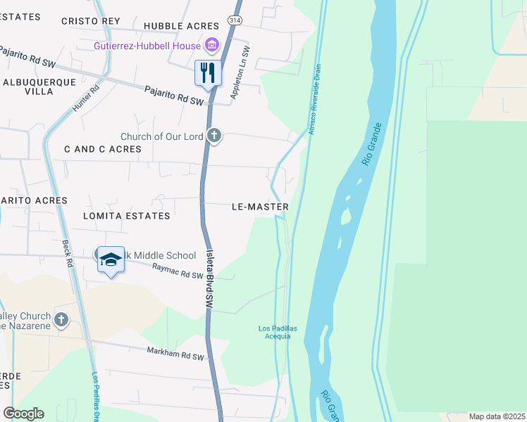 map of restaurants, bars, coffee shops, grocery stores, and more near 2016 Le Avenue Southwest in Albuquerque