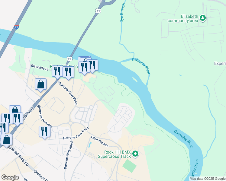 map of restaurants, bars, coffee shops, grocery stores, and more near 799 Brakefield Drive in Rock Hill