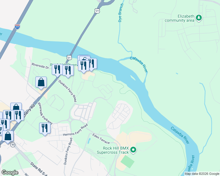 map of restaurants, bars, coffee shops, grocery stores, and more near 799 Brakefield Drive in Rock Hill