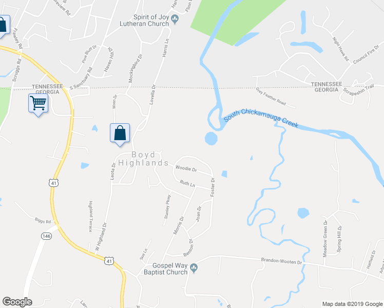 map of restaurants, bars, coffee shops, grocery stores, and more near 492 Foster Drive in Ringgold