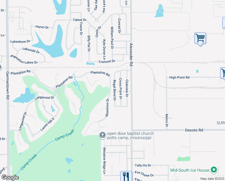 map of restaurants, bars, coffee shops, grocery stores, and more near 8325 Regal Bend Drive in Olive Branch