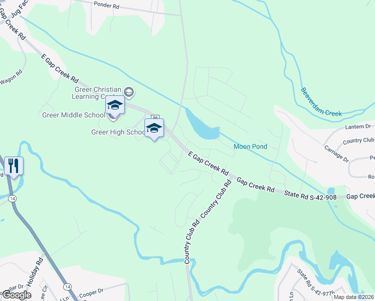 map of restaurants, bars, coffee shops, grocery stores, and more near 2814 East Gap Creek Road in Greer