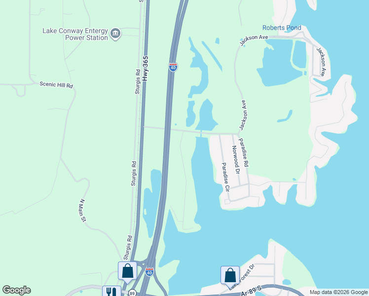 map of restaurants, bars, coffee shops, grocery stores, and more near 13 East Ridge Road in Mayflower